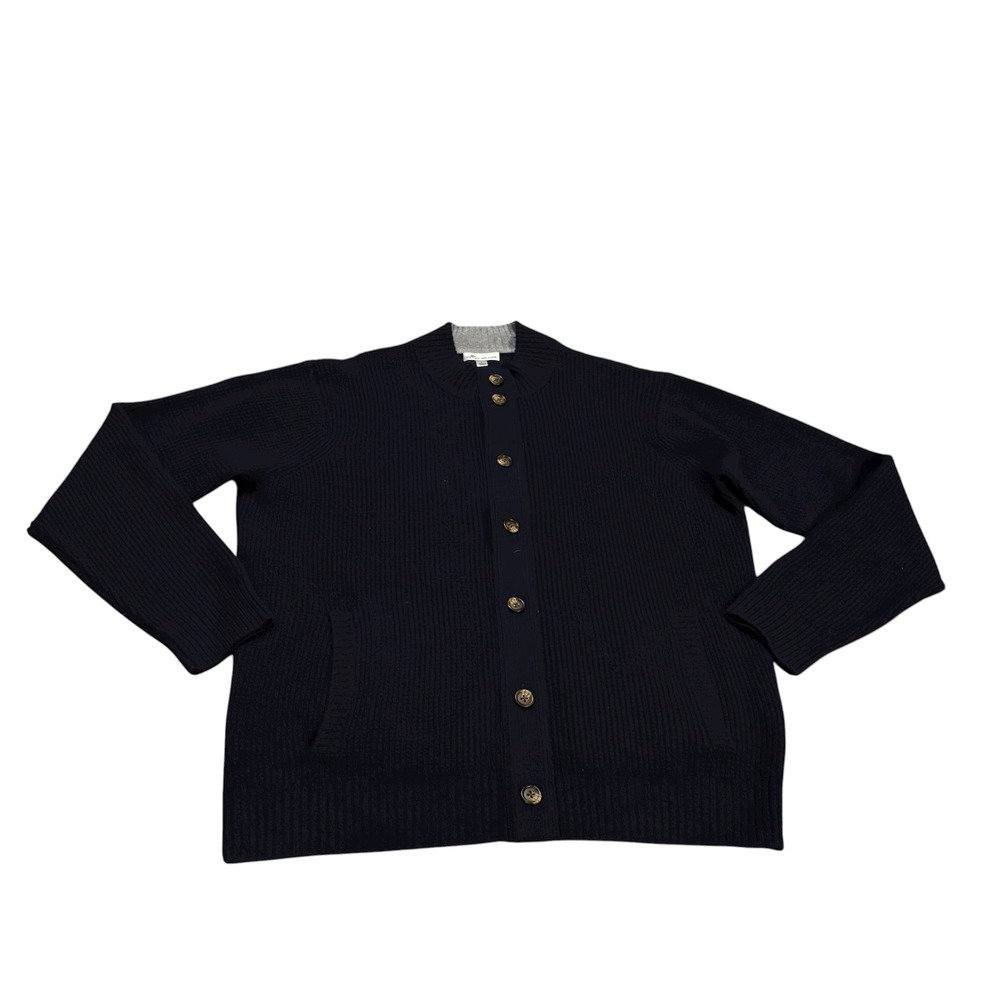 Peter Millar Mens L Button Front Cardigan Sweater Wool Blend Knit Navy Blue